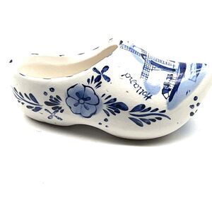 Vintage Delft Blue Dutch Shoe Hand Painted Blue White Ceramic 5” Windmill Floral